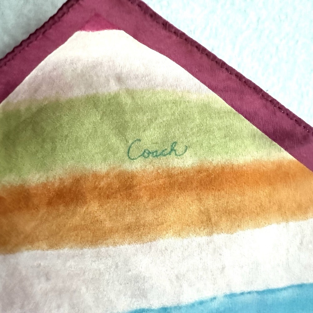 Coach 10" X 58" 100% Silk Watercolor Rainbow Head Bag Neck Scarf Logo Spellout - Picture 4 of 9